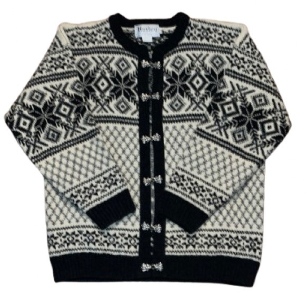 Harley of Scotland Nordic Fair Isle Clasp closure wool cardigan sweater size M